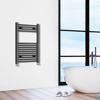 Simple Bathroom 800X400mm Matt Black Designer Straight Ladder Style Radiator - image 1