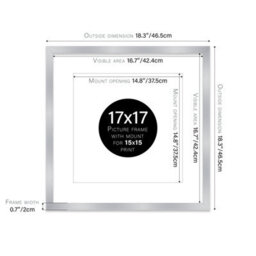"17X17"" Silver Picture Frame - 17X17"" Square Frame With 15X15"" Mount For 17X17""/15X15"" Pictures Moderrn Style Thin Edge, 1 Pack" - thumbnail 2