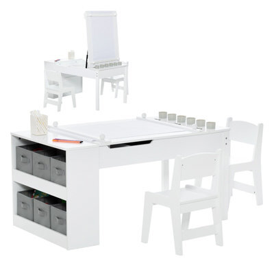 Costway 2-In-1 Kids Art Table And Chairs Set Wooden Toddler Craft Easel Desk-White - image 1