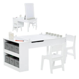 Costway 2-In-1 Kids Art Table And Chairs Set Wooden Toddler Craft Easel Desk-White - thumbnail 1