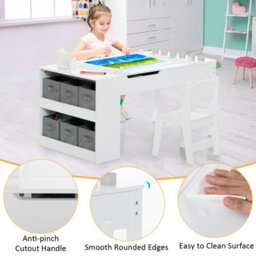 Costway 2-In-1 Kids Art Table And Chairs Set Wooden Toddler Craft Easel Desk-White - thumbnail 9