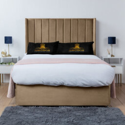 UKBEDFURNITURE Bella Beige Plush Wingback Divan Bed With 2 Foot End Drawers & 54 Inch Headboard - thumbnail 2
