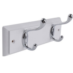 Keypak 2-Hook Door Wall Mounted Coat Rack, 22.5Cm - White Wooden Board, Chrome Coat Hooks - Fixings Included
