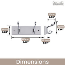 Keypak 2-Hook Door Wall Mounted Coat Rack, 22.5Cm - White Wooden Board, Chrome Coat Hooks - Fixings Included - thumbnail 3