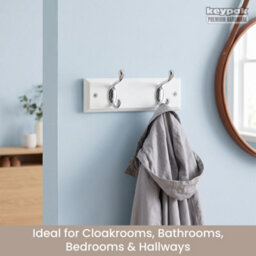 Keypak 2-Hook Door Wall Mounted Coat Rack, 22.5Cm - White Wooden Board, Chrome Coat Hooks - Fixings Included - thumbnail 5