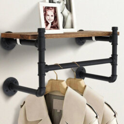 Rustic Wood Scaffold Board Floating Shelf Wall Mount Clothes Rail Hanger Display - thumbnail 3