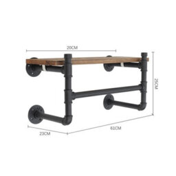 Rustic Wood Scaffold Board Floating Shelf Wall Mount Clothes Rail Hanger Display - thumbnail 2