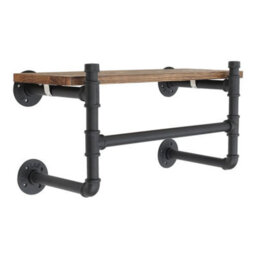 Rustic Wood Scaffold Board Floating Shelf Wall Mount Clothes Rail Hanger Display - thumbnail 4
