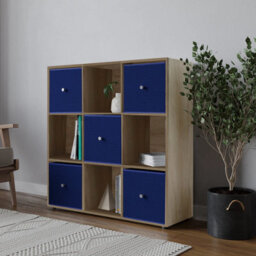 Urbn-Living 9 Cube Oak Wooden Bookcase Shelving Unit With 5 Collapsible Fabric Drawers  Royal Blue - thumbnail 3