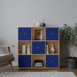 Urbn-Living 9 Cube Oak Wooden Bookcase Shelving Unit With 5 Collapsible Fabric Drawers  Royal Blue - thumbnail 2