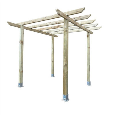 Premier Garden Supplies Traditional Pergola 10X8Ft Square 3X2.4X2.4M + 4X Feet. Heavy Duty Wooden Diy Kit Patio/bbq/hot Tub/seating Area (Hxwxd M)