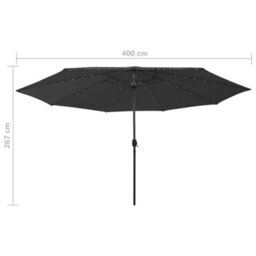 Berkfield Outdoor Parasol With Led Lights And Metal Pole 400 Cm Black - thumbnail 7