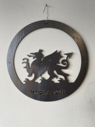 Poppy Forge Welsh Dragon Wall Art - Large With Text - Steel - W49.5 X H49.5 Cm - Bare Metal/ready To Rust - thumbnail 2