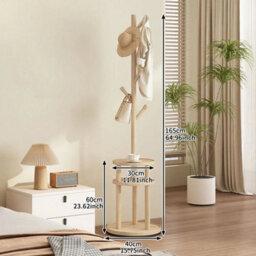 Wooden Hallway Clothes Storage 6 Hooks Garment Tree Coat Rack Freestanding - thumbnail 2