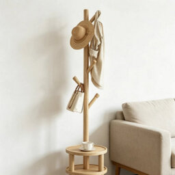 Wooden Hallway Clothes Storage 6 Hooks Garment Tree Coat Rack Freestanding - thumbnail 1
