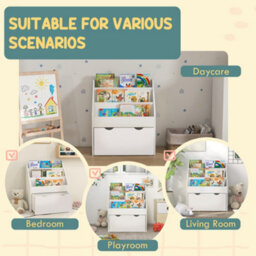 Aiyaplay Kids Bookcase W/ 3 Tier Shelves, Drawer, For Bedroom, Nursery, White - thumbnail 7