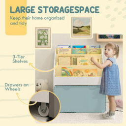 Aiyaplay Kids Bookcase W/ 3 Tier Shelves, Drawer, For Bedroom, Nursery, White - thumbnail 4