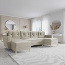 Palermo U Corner Sofa Bed With Storage Cream Upholstery Spacious Design Sprung Cushioning