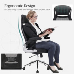 LEDREM Office Chair High Back, Mesh Office Chair, Swivel Desk Chair, Flip Up Armrests And Head Support - thumbnail 2