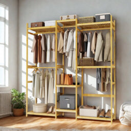 FURNOLD Large Wooden Clothes Rack Open Wardrobe With Storage Shelves
