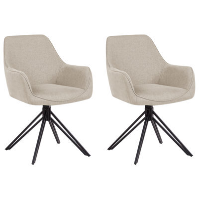 Beliani Set Of 2 Dining Chairs Swivel Jodar Fabric Taupe - image 1