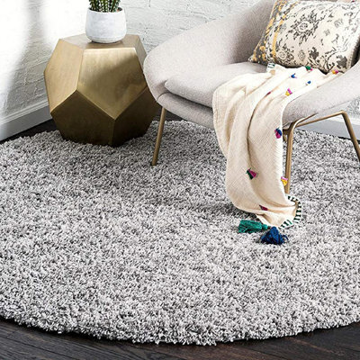 Bravich Silver Thick Shaggy Circle Rug - California - 150Cm