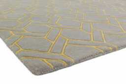 Silver Yellow Wool Handmade Luxurious Modern Geometric ,chequered Rug For Living Room And Bedroom-160Cm X 230Cm - thumbnail 4