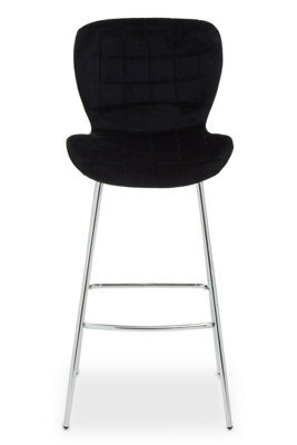 Orsina Black Velvet Bar Chair, Quilted Upholstery With Silver Finish Legs, Modern High Stool For Home Bar - image 1