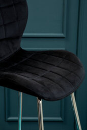 Orsina Black Velvet Bar Chair, Quilted Upholstery With Silver Finish Legs, Modern High Stool For Home Bar - thumbnail 4