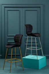 Orsina Black Velvet Bar Chair, Quilted Upholstery With Silver Finish Legs, Modern High Stool For Home Bar - thumbnail 2