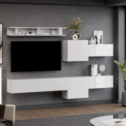 Decorotika Barcelona Moduler Modern Tv Unit Wall Mount High Gloss White - thumbnail 3