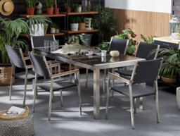 Beliani Grosseto 6 Seater Garden Dining Set Black Granite Triple Plate Polished - thumbnail 2