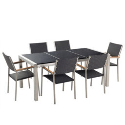 Beliani Grosseto 6 Seater Garden Dining Set Black Granite Triple Plate Polished