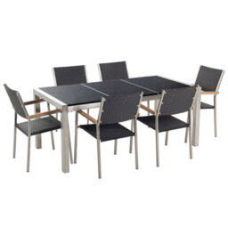 Beliani Grosseto 6 Seater Garden Dining Set Black Granite Triple Plate Polished - thumbnail 4