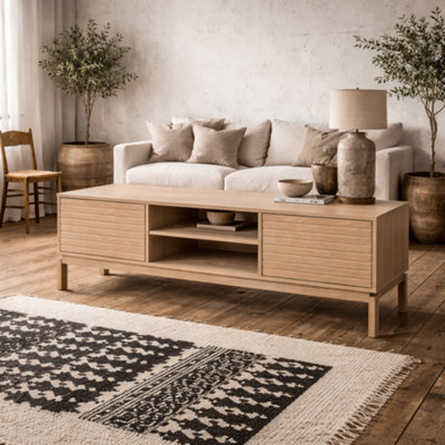Wyld Haus Nakskov White Pigmented Oak Panelled 2-Door Tv Unit - image 1