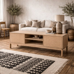 Wyld Haus Nakskov White Pigmented Oak Panelled 2-Door Tv Unit - thumbnail 1