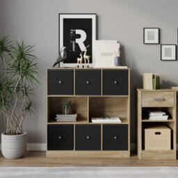 Urbn-Living Urbnliving Asymmetrical 8 Cube Bookcase Shelf Storage Unit W/ 6 Fabric Drawer Inserts (Oak+Black) - thumbnail 4