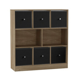 Urbn-Living Urbnliving Asymmetrical 8 Cube Bookcase Shelf Storage Unit W/ 6 Fabric Drawer Inserts (Oak+Black) - thumbnail 3