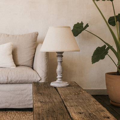 Wyld Haus Bastide White Washed Turned Column Table Lamp With Cream Linen Shade - image 1
