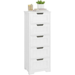 Elegant White Bathroom Storage Cabinet With 5 Lockable Drawers, 40X30X102Cm - thumbnail 1