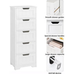 Elegant White Bathroom Storage Cabinet With 5 Lockable Drawers, 40X30X102Cm - thumbnail 2