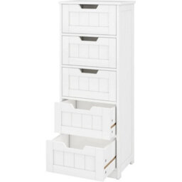 Elegant White Bathroom Storage Cabinet With 5 Lockable Drawers, 40X30X102Cm - thumbnail 3