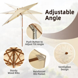 Costway 2.7M Outdoor Patio Umbrella Garden Parasol Sun Shade Market Umbrella W/ 8 Ribs - thumbnail 8