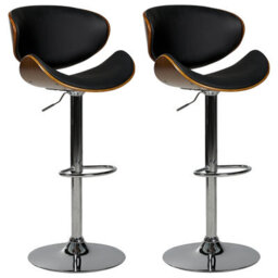 Beliani Set Of 2 Bar Chairs Rotterdam Faux Leather Swivel Black - thumbnail 1