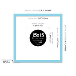 "15X15"" Light Blue Picture Frame - 15X15"" Square Frame With 11X11"" Mount For 15X15""/11X11"" Pictures Moderrn Style Thin Edge, 1 Pack" - thumbnail 2