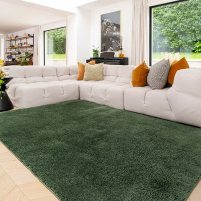 Loomed Machine Washable Shaggy Rug Green Fluffy Carpet Mats 200Cm X 290Cm - image 1