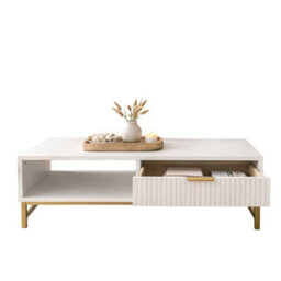 Modern White Coffee Table, With Drawer And Open Shelf - thumbnail 5