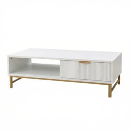 Modern White Coffee Table, With Drawer And Open Shelf - thumbnail 2