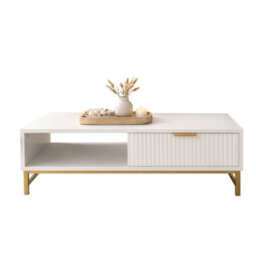 Modern White Coffee Table, With Drawer And Open Shelf - thumbnail 4