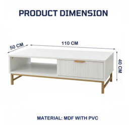 Modern White Coffee Table, With Drawer And Open Shelf - thumbnail 3